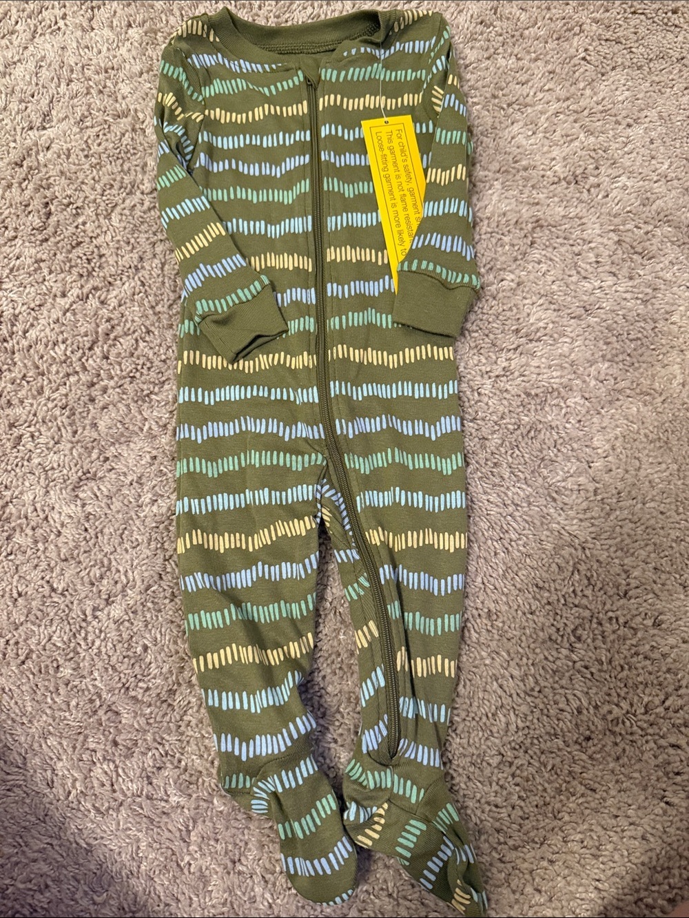 dip Olive Green Striped Footed One-Piece 6/12M-NWT